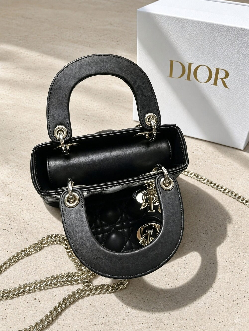 Dior Black Cannage Lambskin Mini Lady Dior Handbag with Top Handles - Picture 5 of 6
